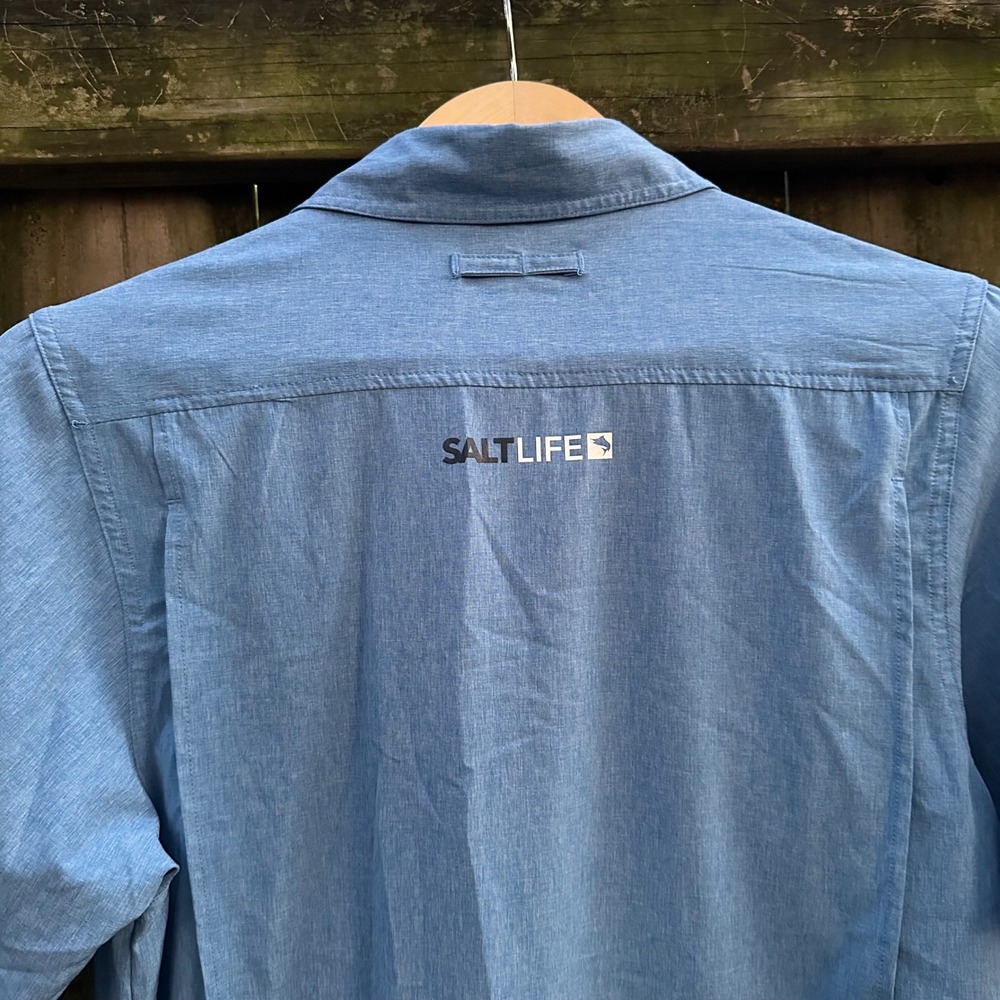 Salt Life Mens Sz Small Blue Short Sleeve Vented Fishing Shirt Stretch Utility - Picture 9 of 10